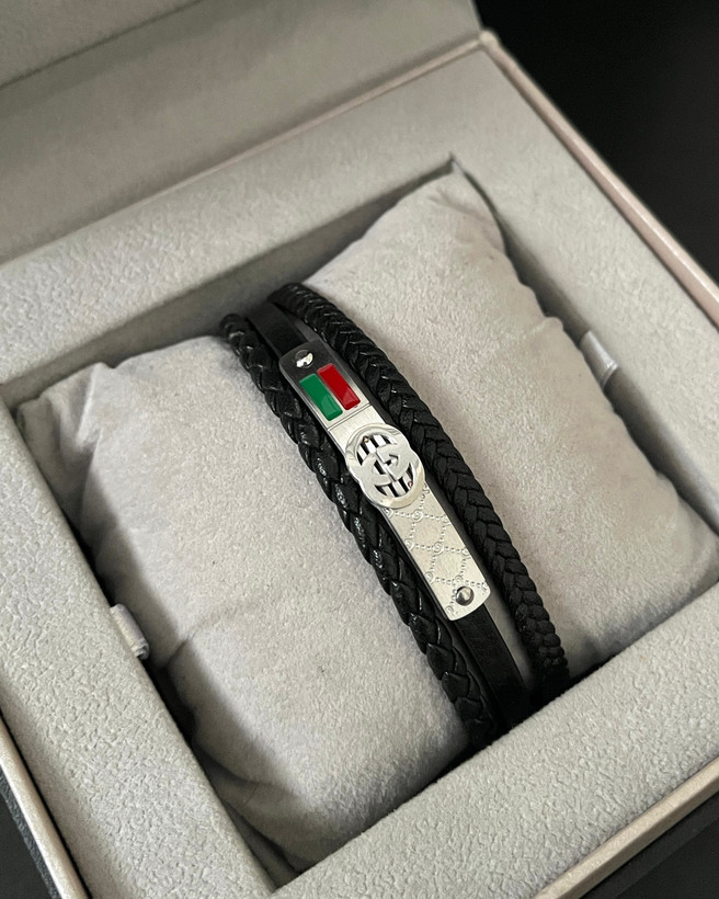 دستبند چرم مردانه طرح گوچی Gucci